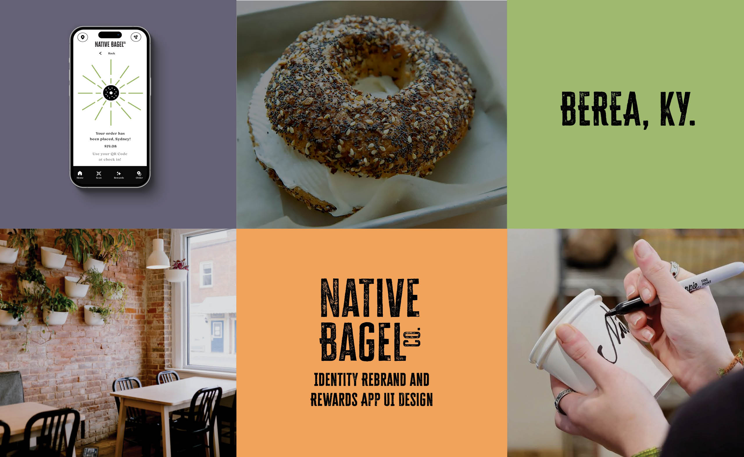 Native Bagel Co. Identity Rebrand and Rewards App UI Design.